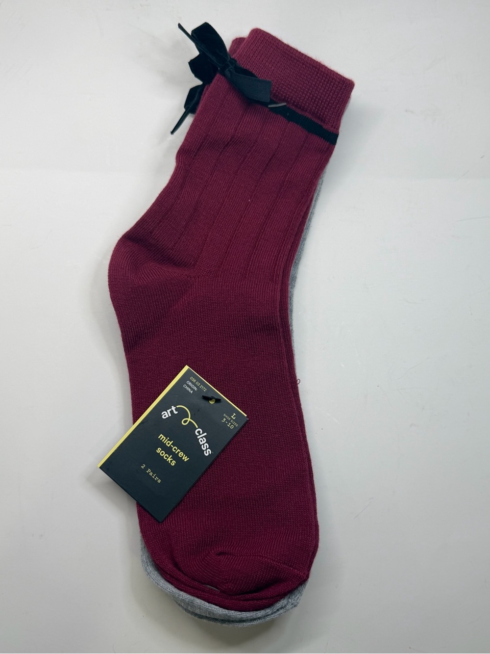 art class Burgundy Mid-Crew Socks with Black Trim
